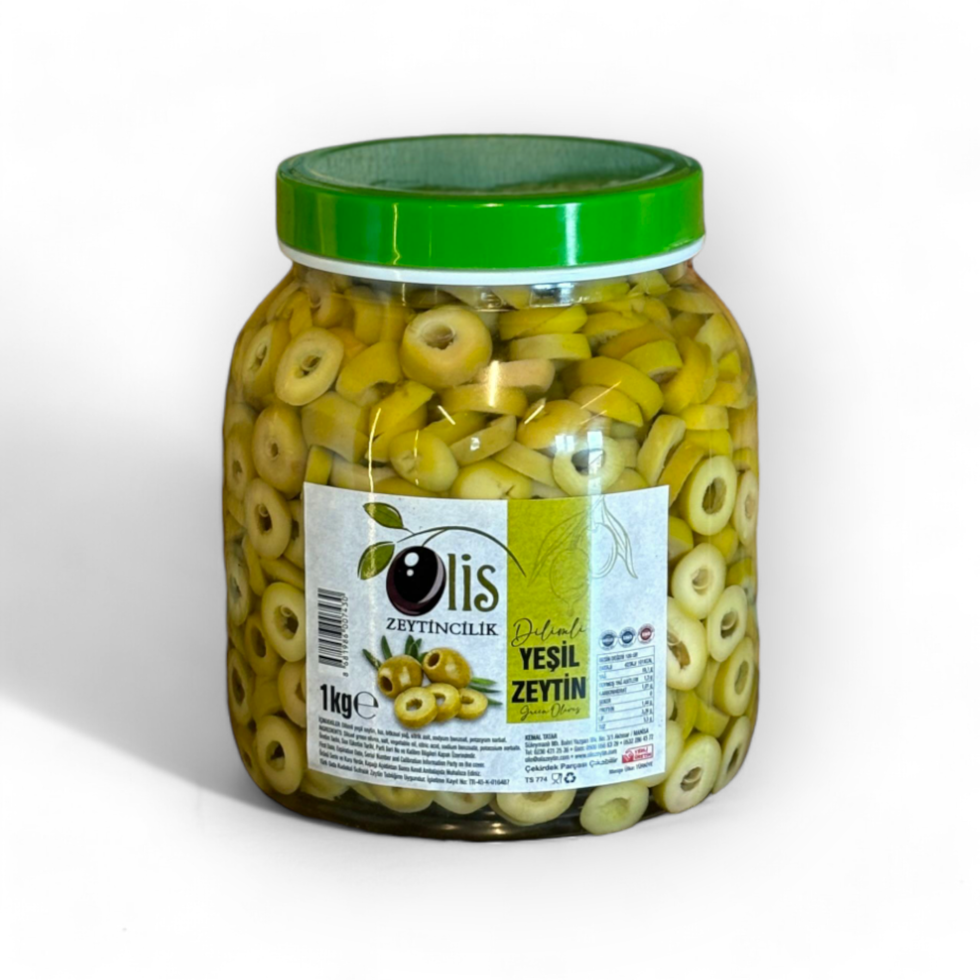 Dilimli Yeşil Zeytin - Süzme Ağırlık 1 Kg. - Cam Pet