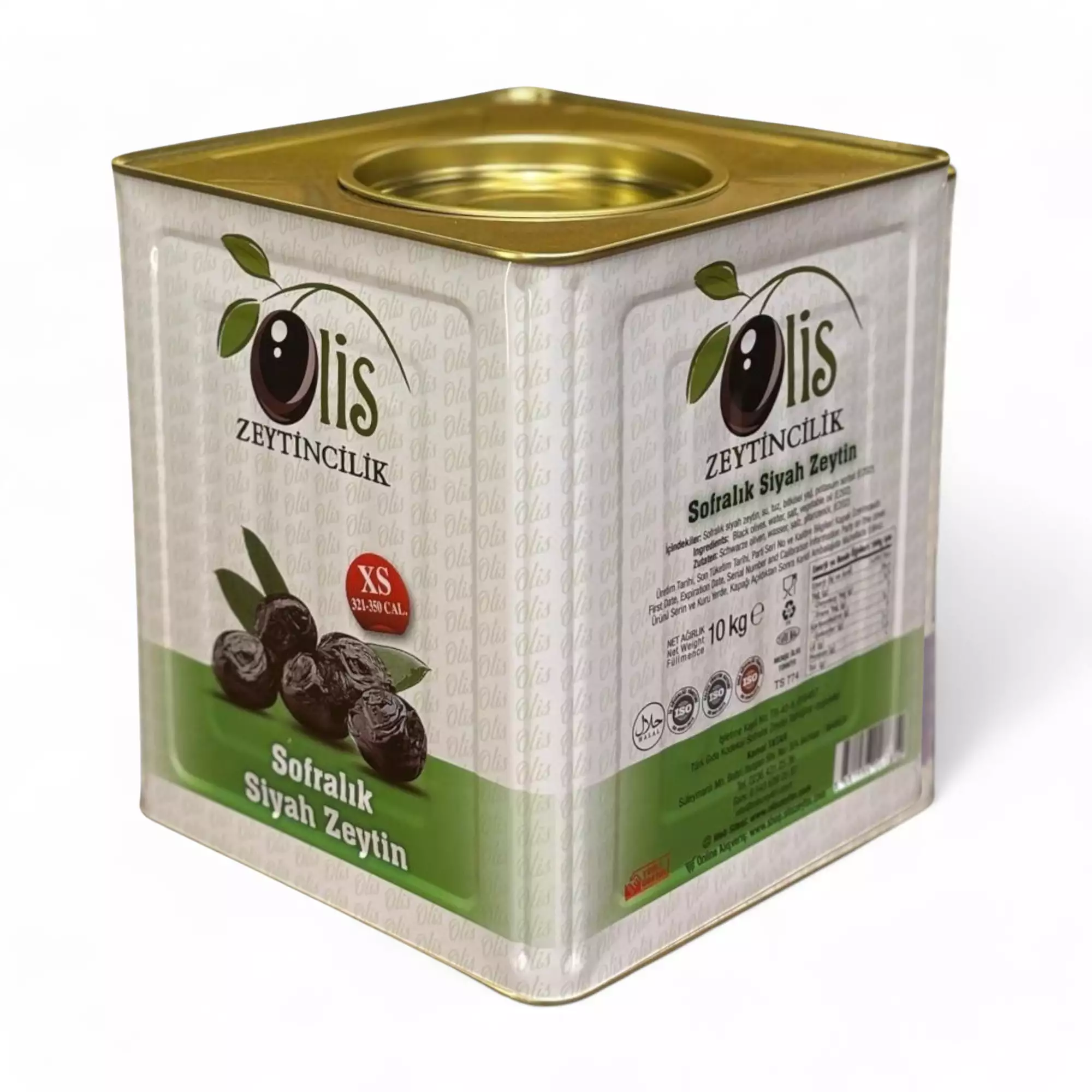 Sofralık Siyah Zeytin - Süzme Ağırlık 10 Kg. - (Xs. - 321- 350 Kalibre) - Teneke