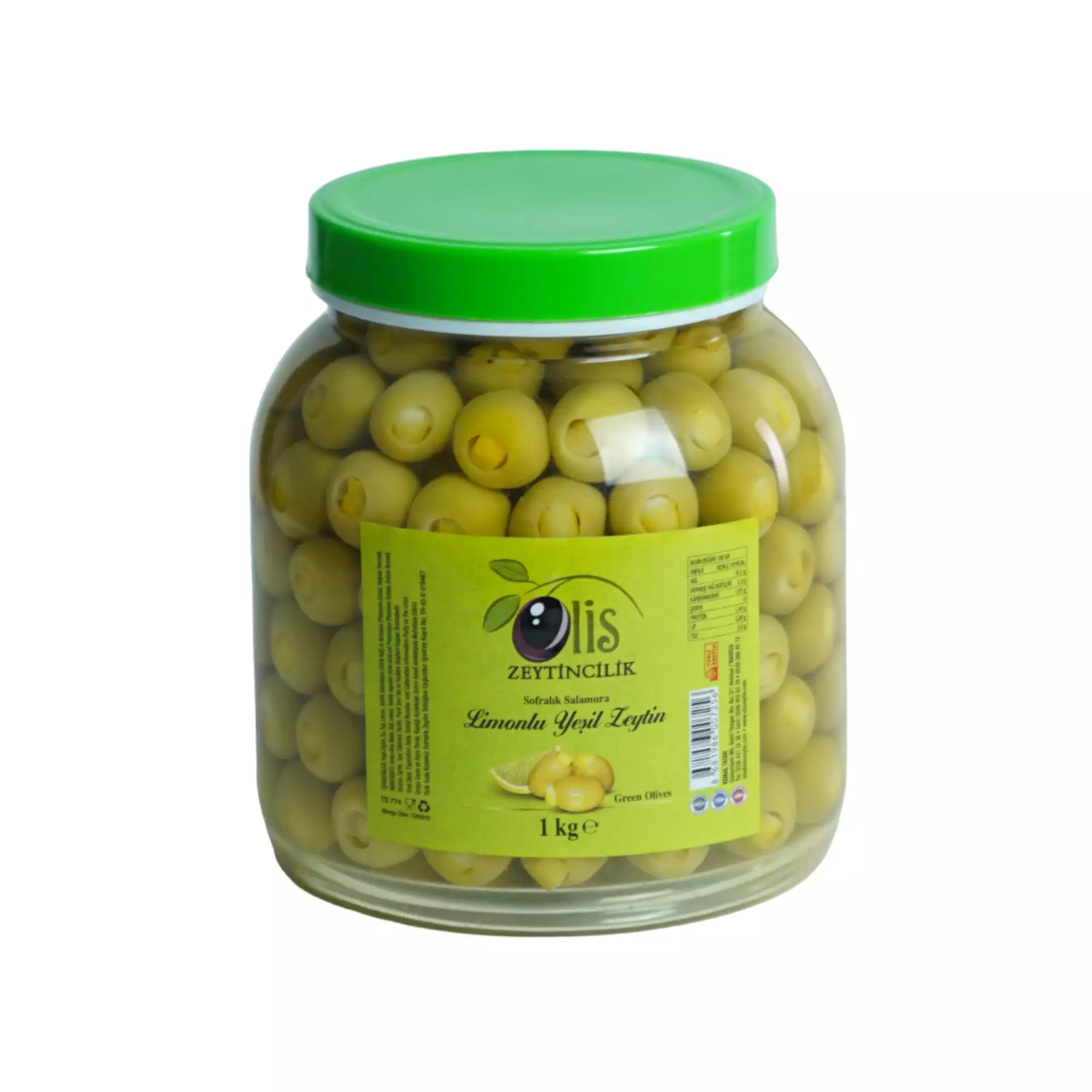 Limon Dolgulu Yeşil Zeytin - Süzme Ağırlık 1 Kg. - Cam Pet