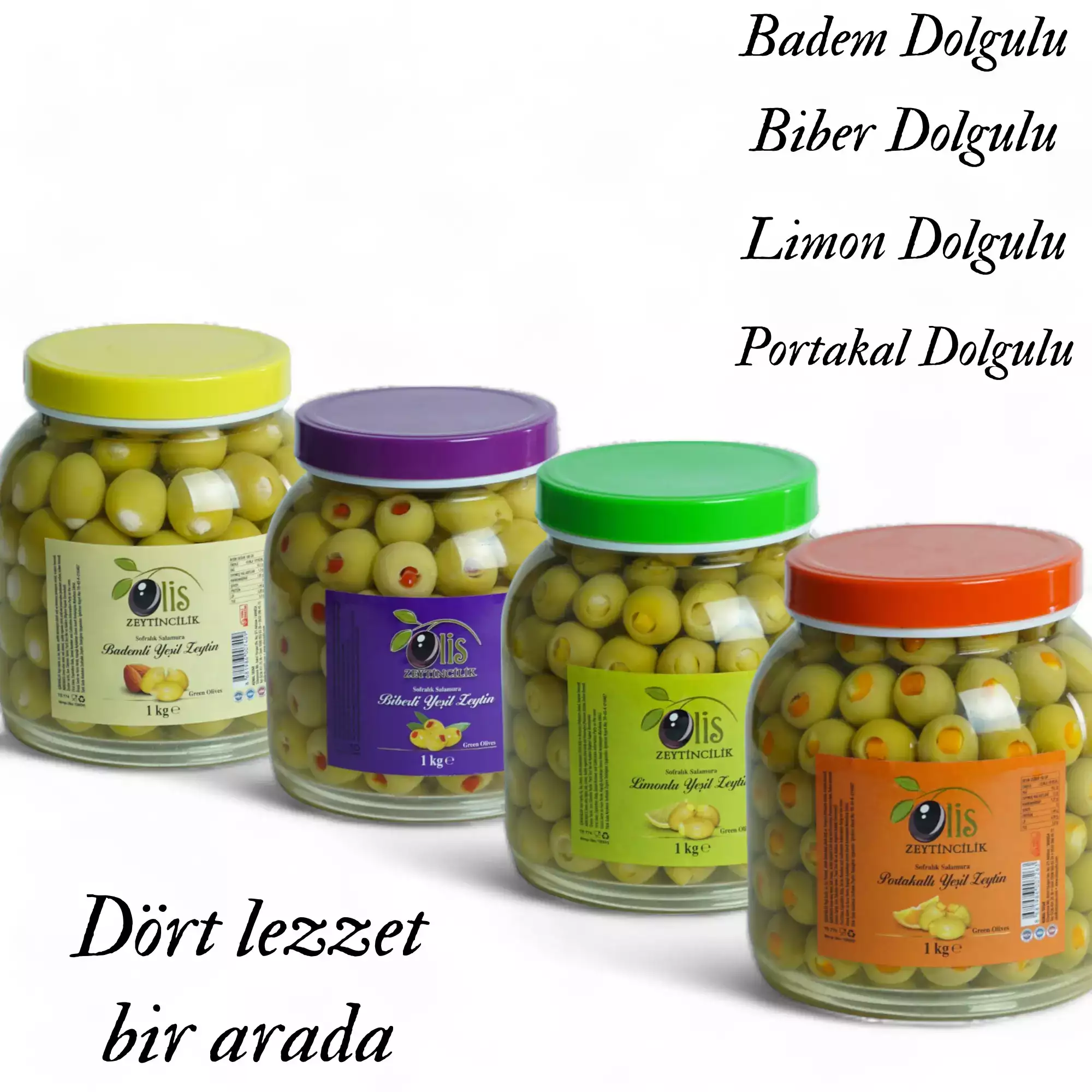 Dörtlü Tadım Paketi (Badem, limon, portakal, biber) (Net 1 kg x 4 Adet Pet)