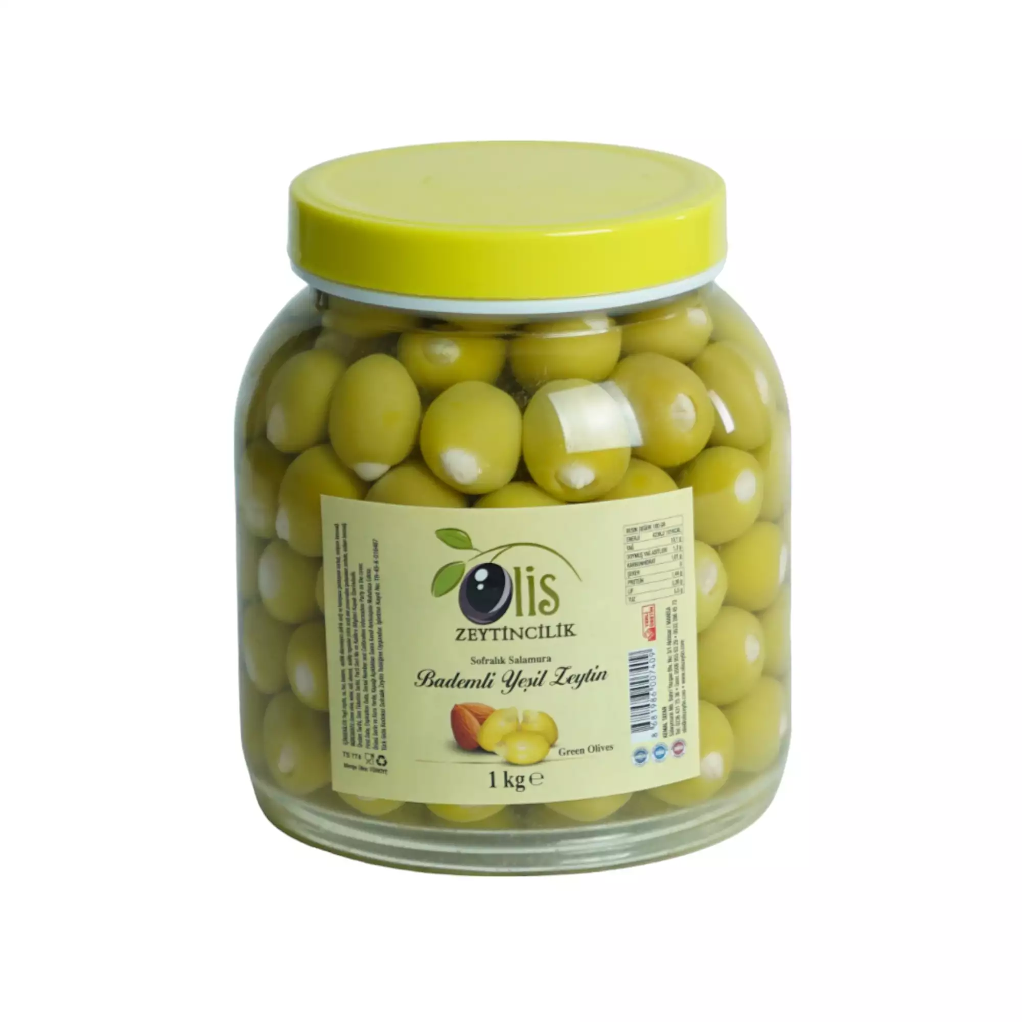 Badem Dolgulu Yeşil Zeytin - Süzme Ağırlık 1 Kg. - Cam Pet