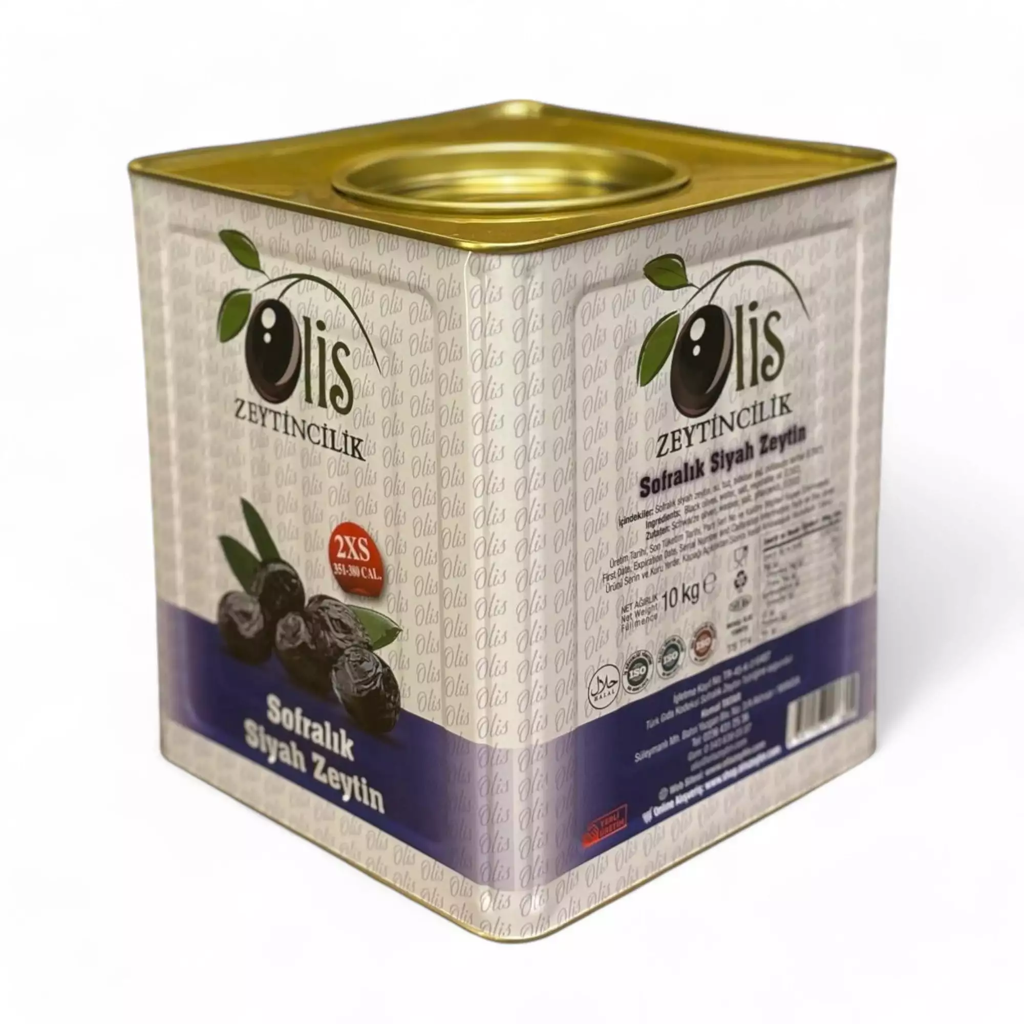 Sofralık Siyah Zeytin - Süzme Ağırlık 10 Kg. - (2Xs. - 351- 380 Kalibre) - Teneke