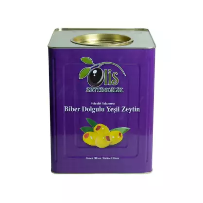 Biber Dolgulu Yeşil Zeytin - Süzme Ağırlık 10 Kg. - Teneke